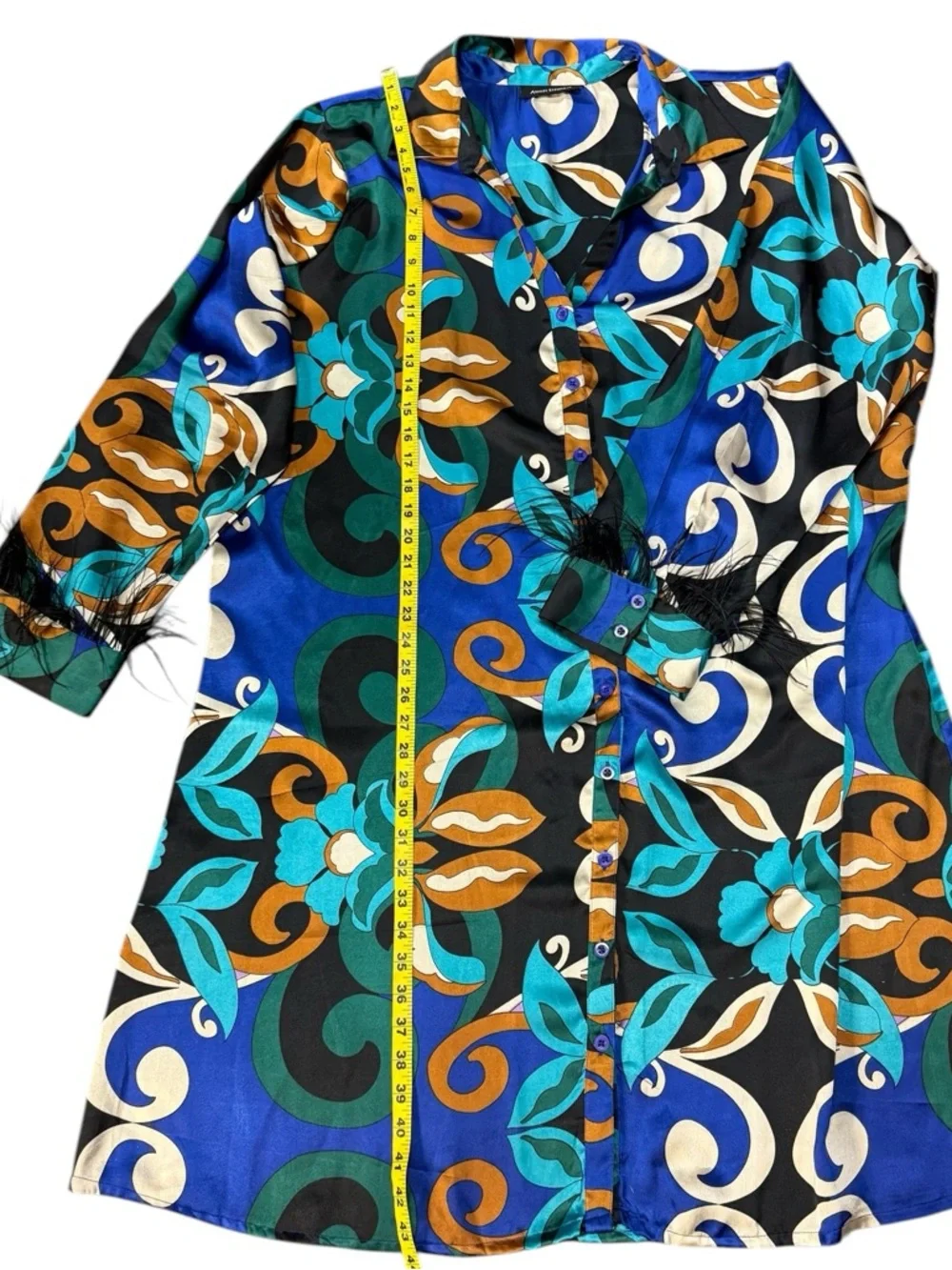 Ashley Steward, Silky Feathered Sleeves Shirt Dress - Picture 8 of 10